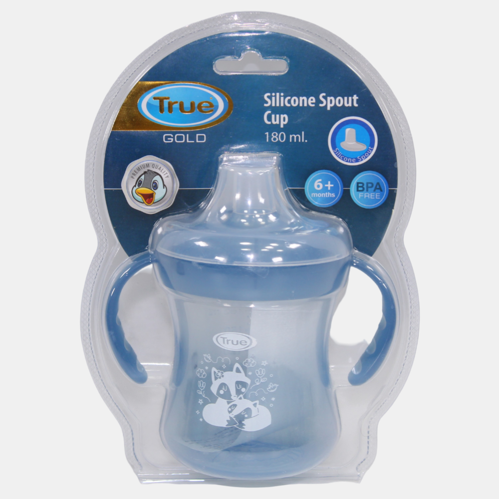 True Gold Training Cup with Silicone Spout & Lid – 180ml Baby Blue (6+ months)