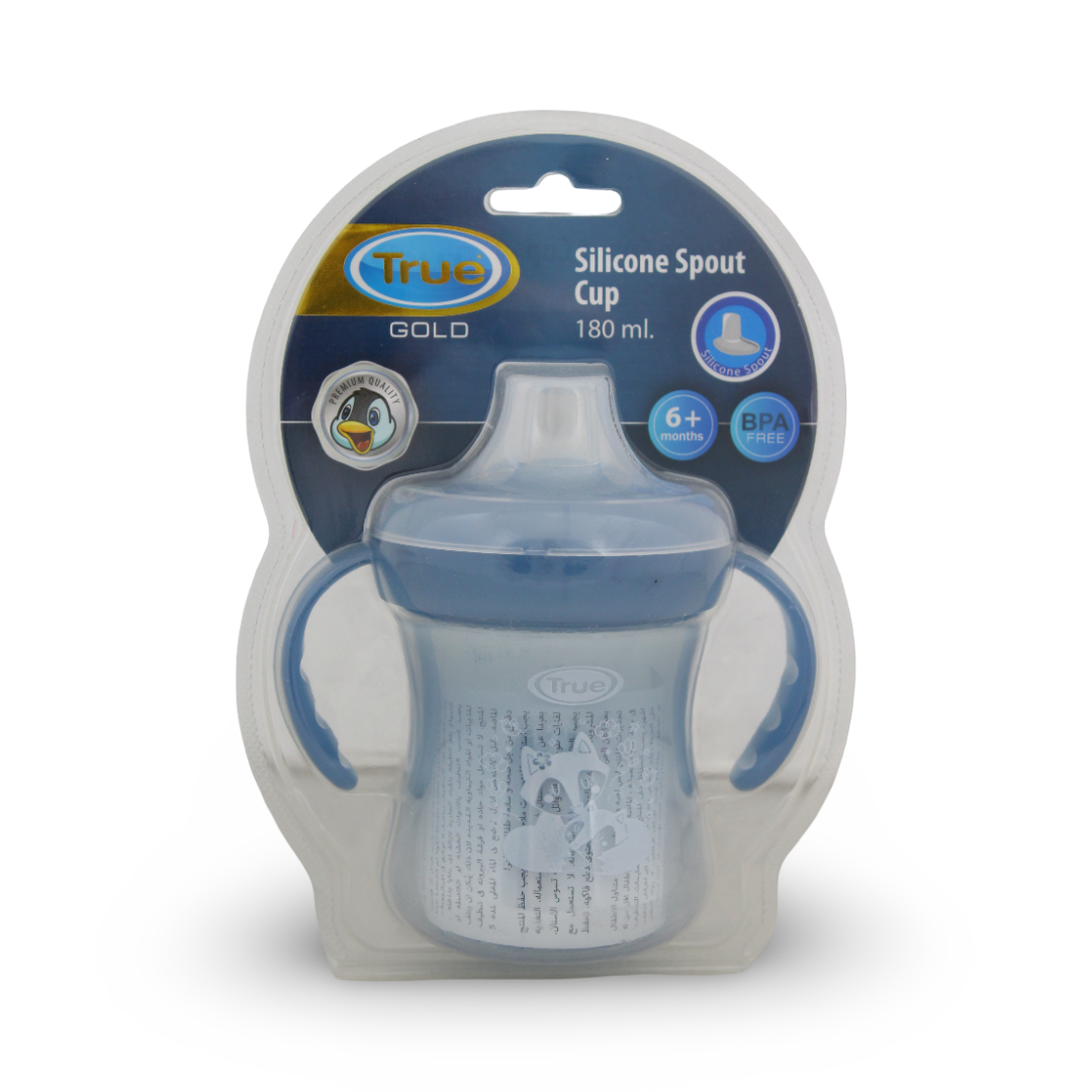 True Gold Training Cup with Silicone Spout & Lid – 180ml Baby Blue (6+ months)
