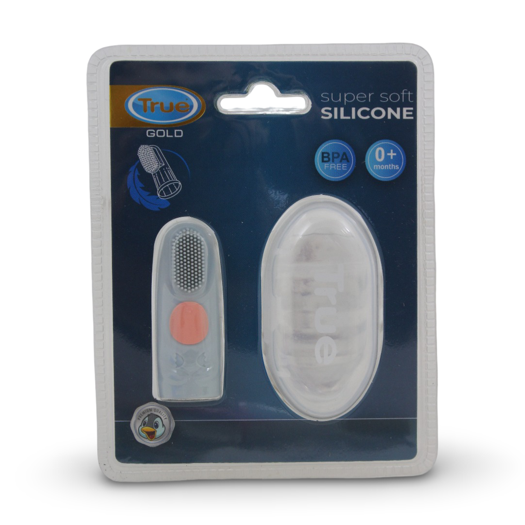 True Gold Silicone Finger Toothbrush with Case – Grey