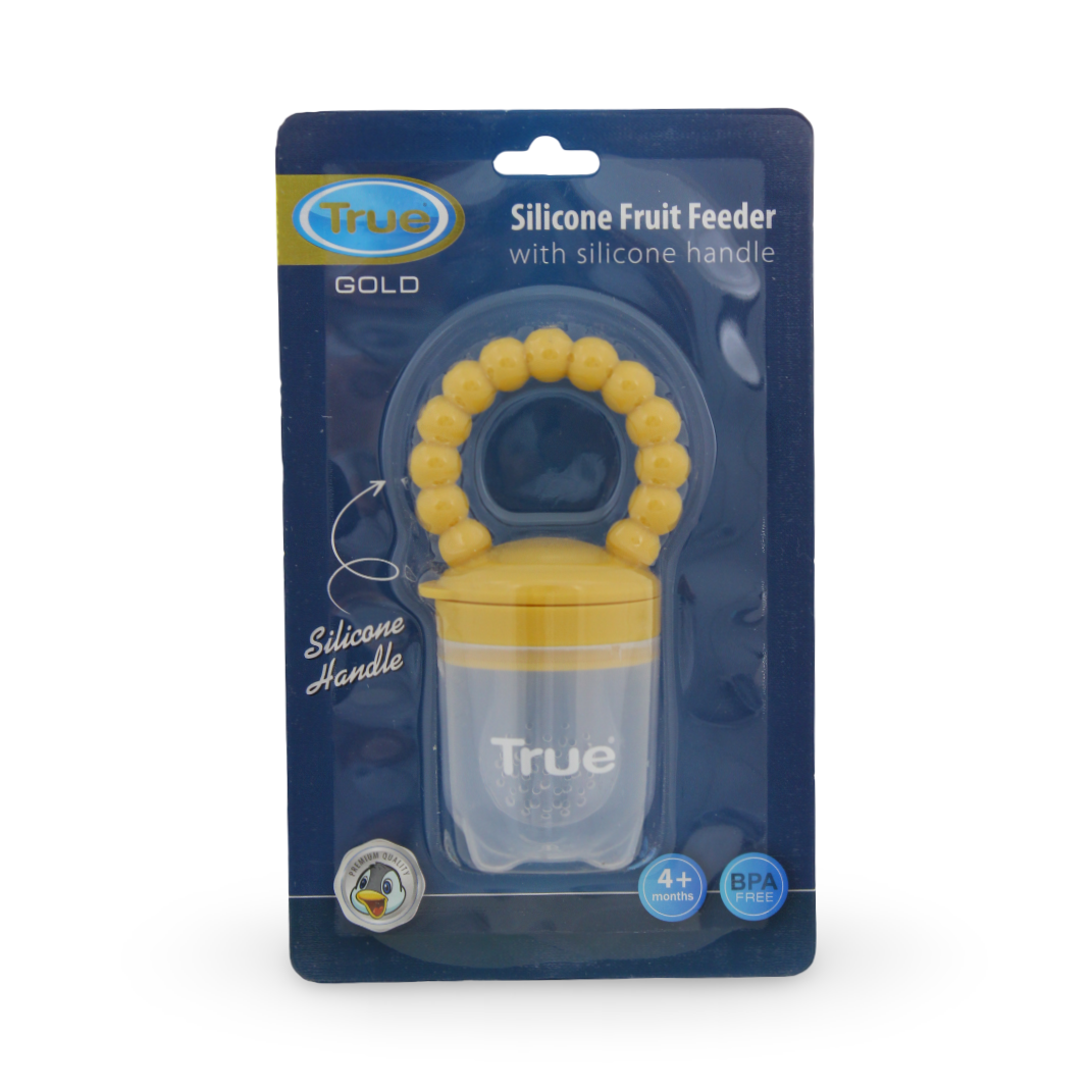 True Gold Silicone Food Feeder with Handle – Yellow