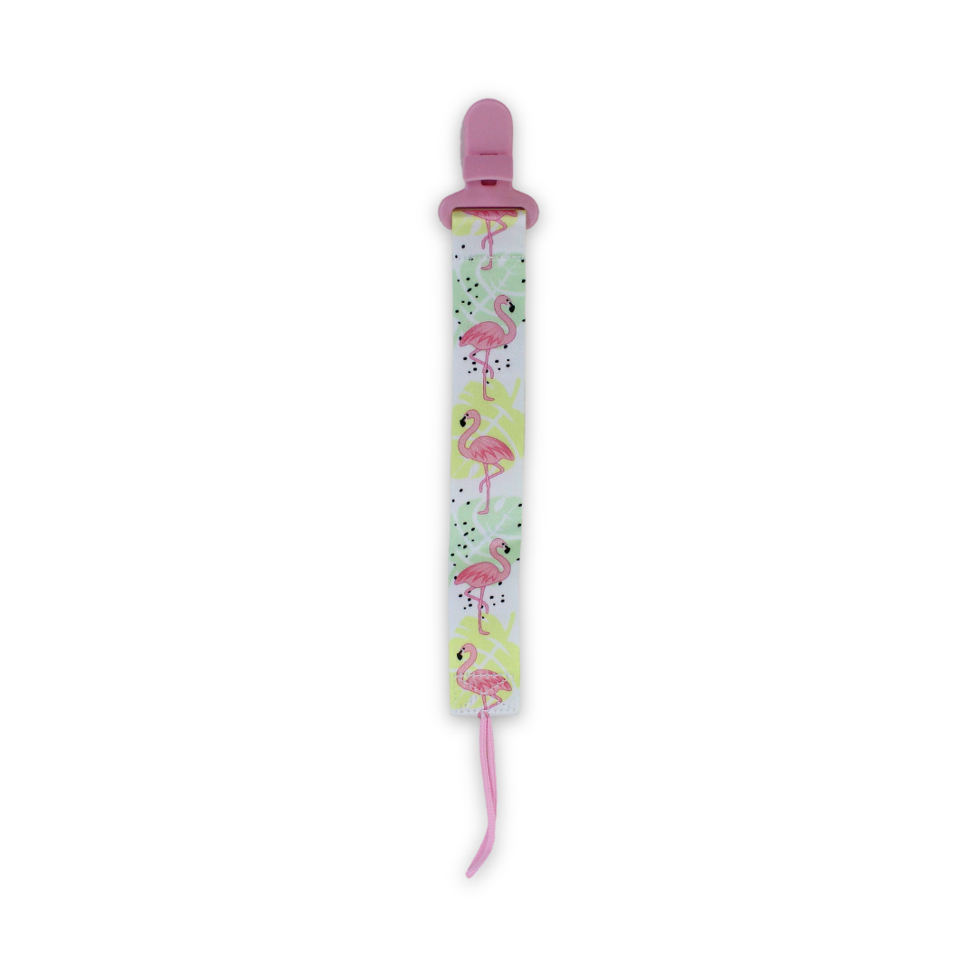 True Pacifier Clip Strap – Pink with Flamingo Print