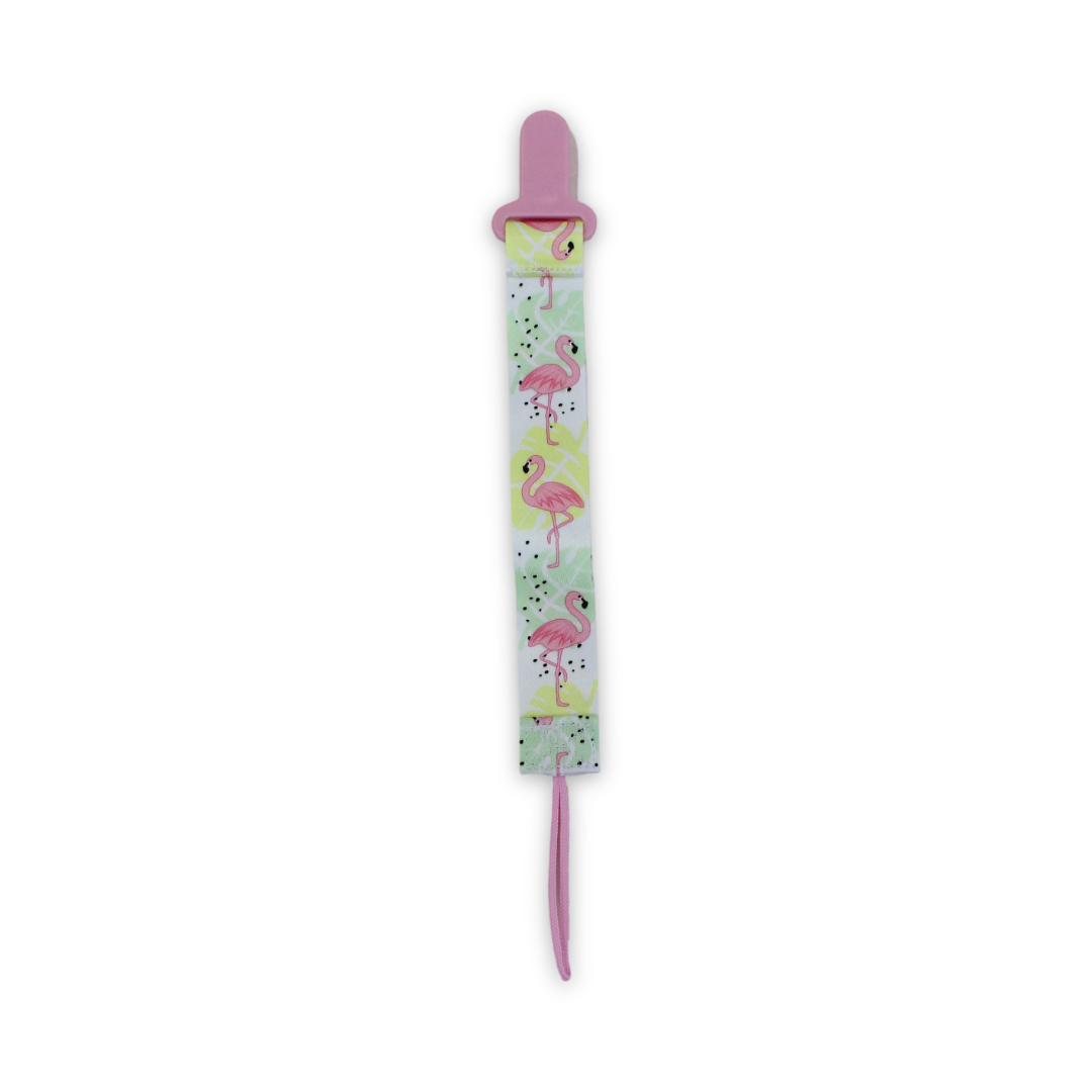 True Pacifier Clip Strap – Pink with Flamingo Print