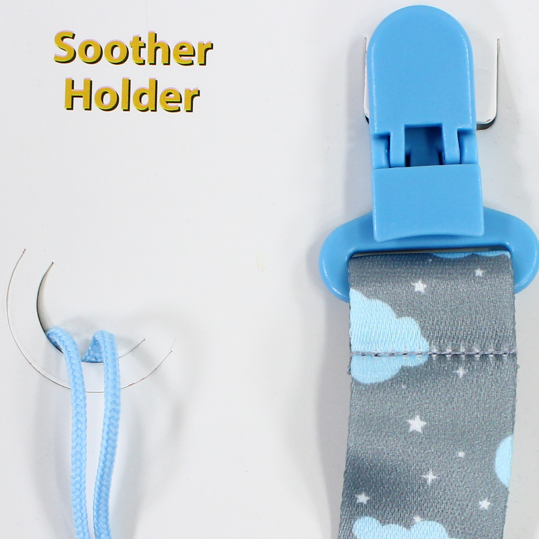 True Pacifier Clip Strap – Baby Blue with Clouds Print