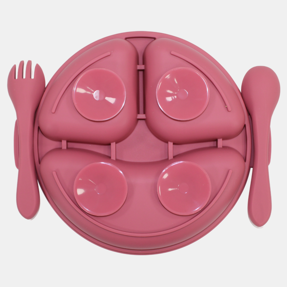 True Gold Silicone Feeding Set – Plate, Fork & Spoon – Pink