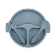 True Gold Silicone Feeding Set – Plate, Fork & Spoon – Grey