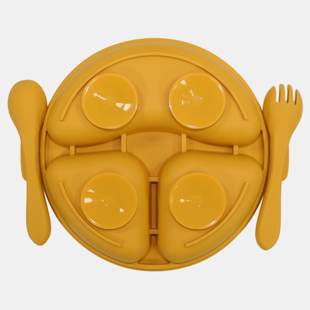 True Gold Silicone Feeding Set – Plate, Fork & Spoon – Yellow