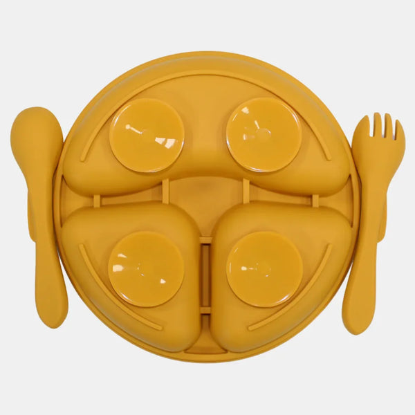 True Gold Silicone Feeding Set – Plate, Fork & Spoon – Yellow