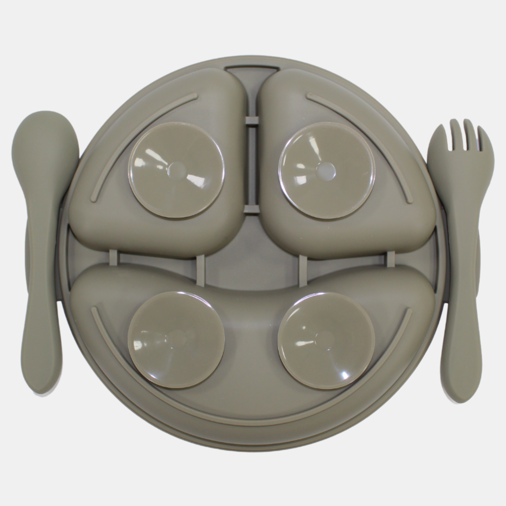 True Gold Silicone Feeding Set – Plate, Fork & Spoon – Olive Green