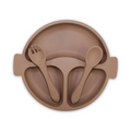 True Gold Silicone Feeding Set – Plate, Fork & Spoon – Brown