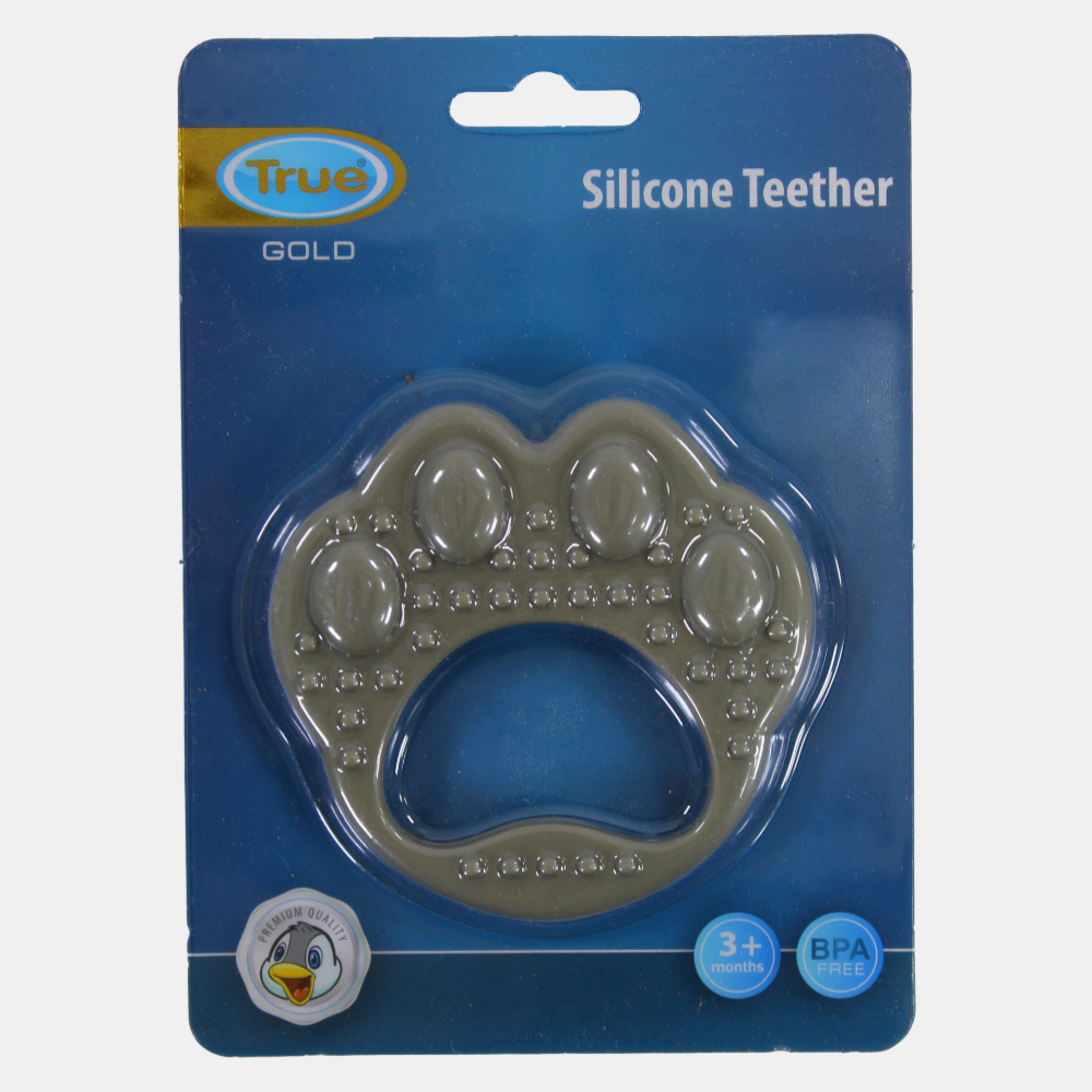 True Gold Silicone Teether – Grey Paw