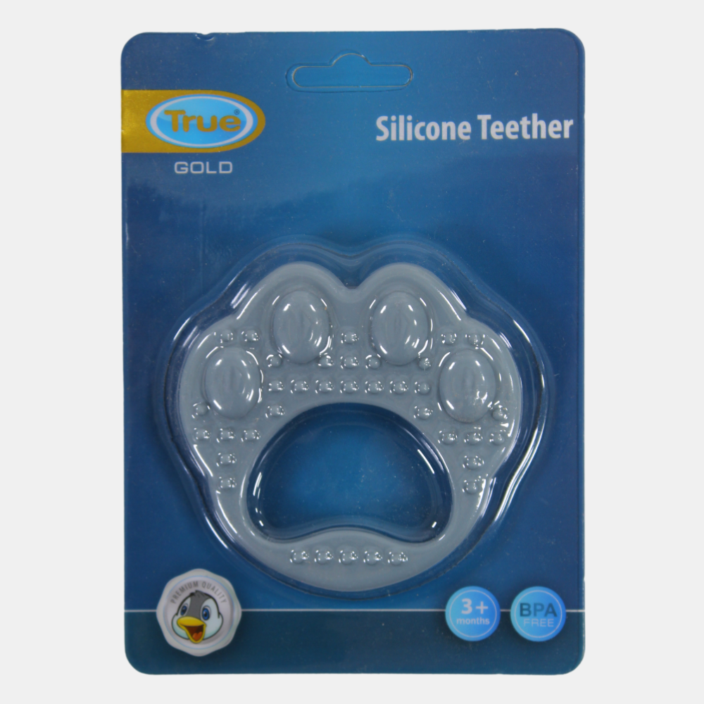 True Gold Silicone Teether – Light Blue Paw