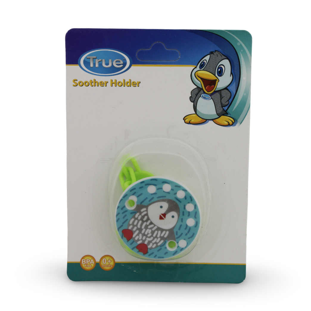 True Soother Holder – Green with Penguin Print - Baby Essentials