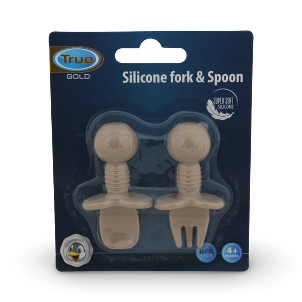 True Gold Silicone Fork and Spoon Set 4m+ – Beige