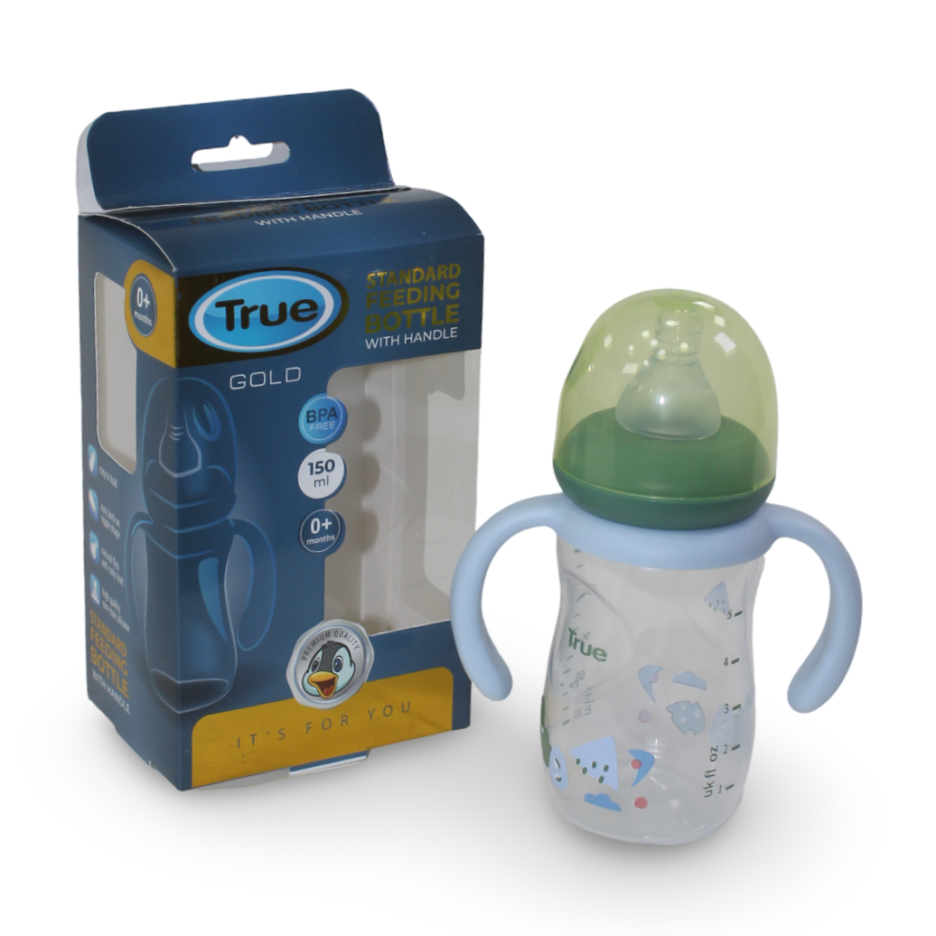 True Gold Standard Feeding Bottle With Handle 150ml – Green - Baby Essentials