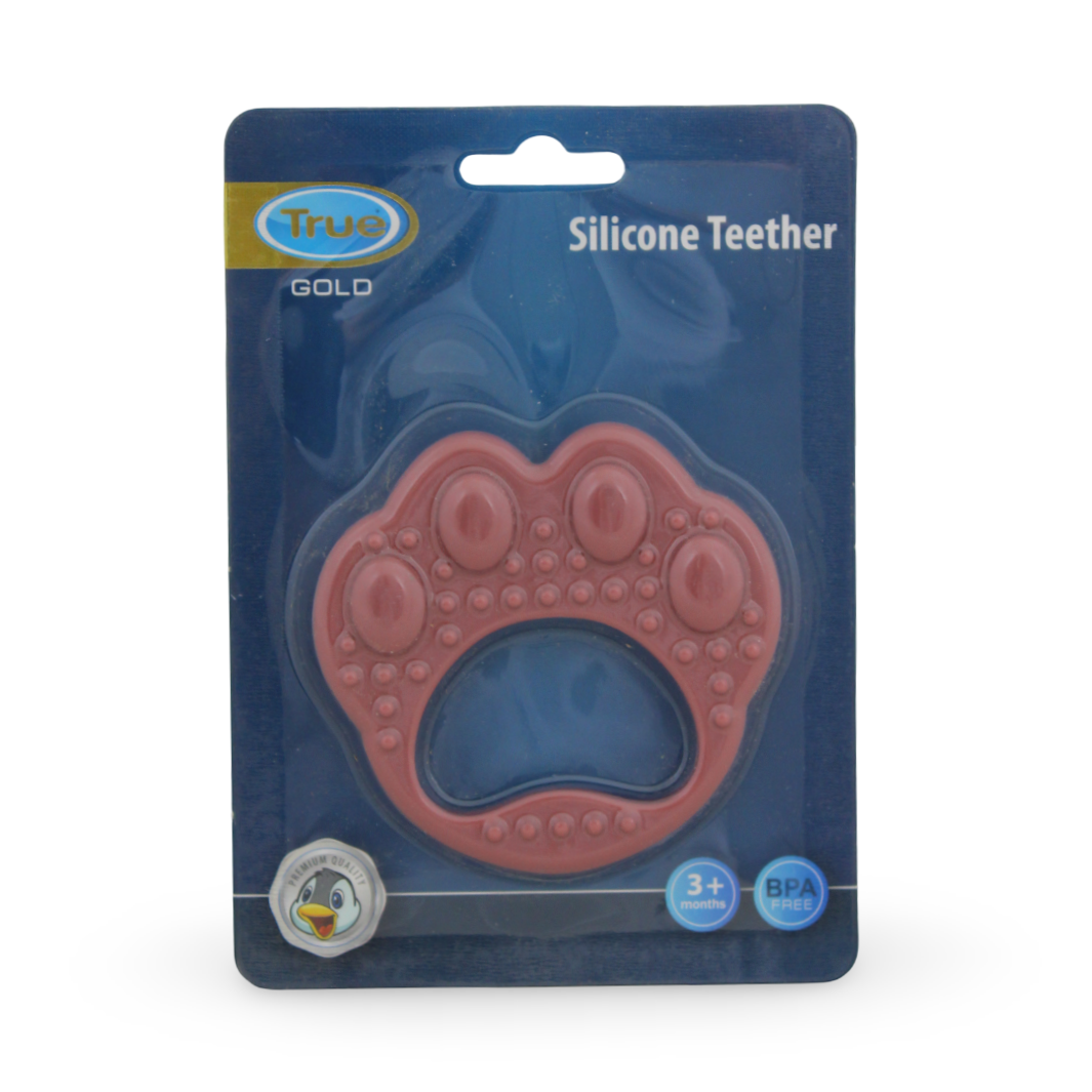 True Gold Silicone Teether – Dusty Pink with Cat Paw Design