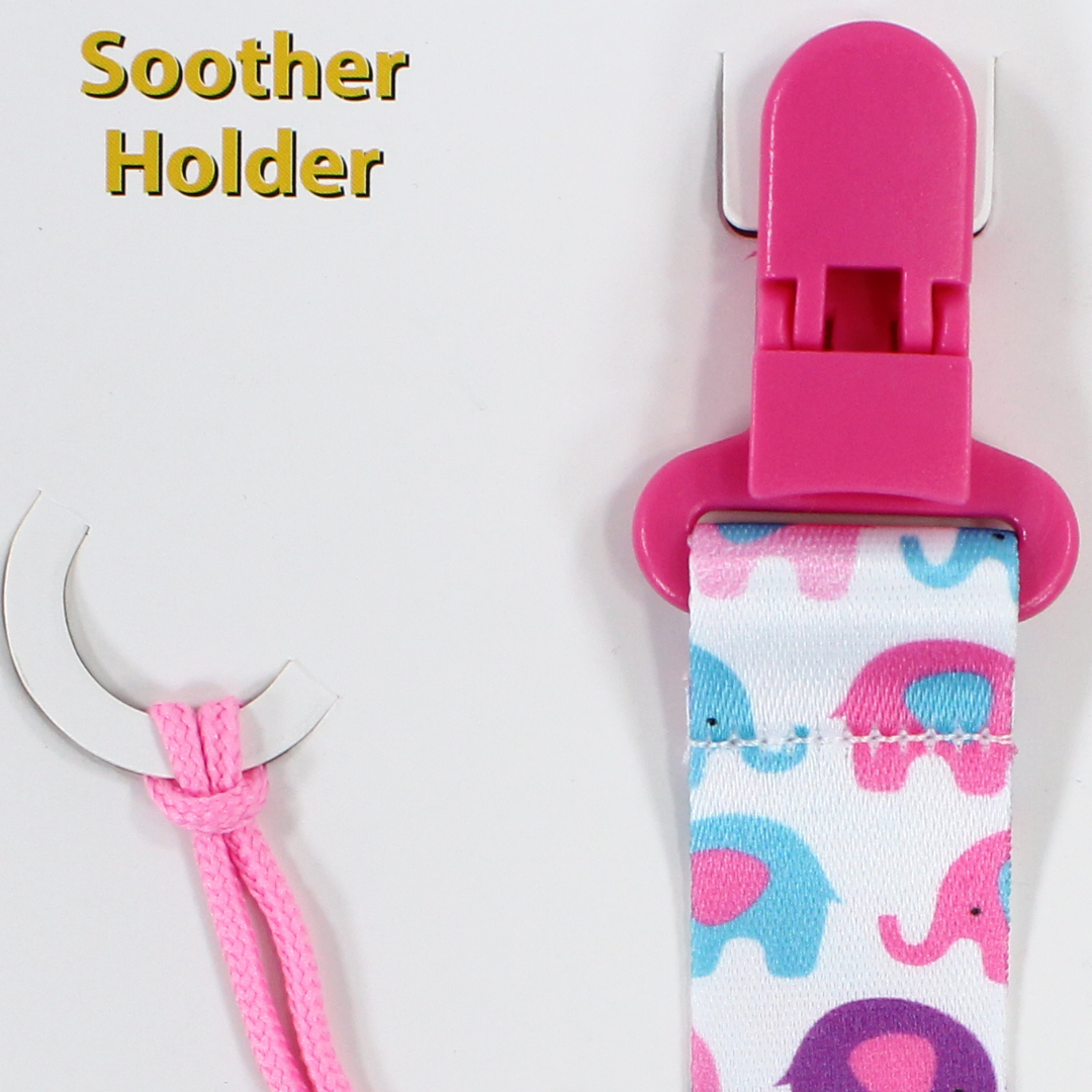 True Soother Holder – Fuchsia with Elephant Print