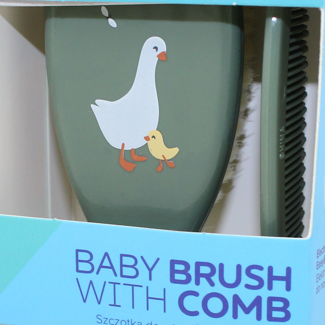 Canpol Babies Soft Hair Brush and Comb – Olive with Goose Print