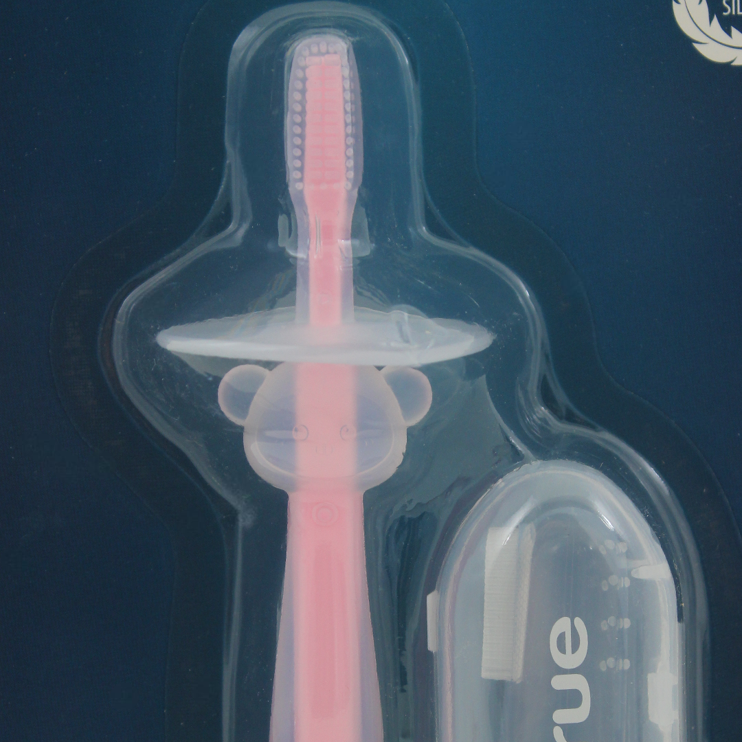 True Gold Baby Silicone Toothbrush 2-Stage Set – Pink