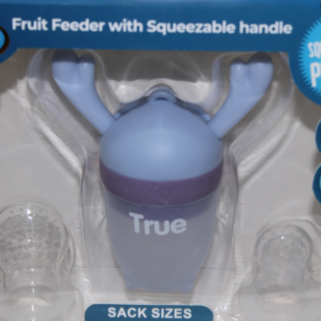 True Gold Fruit Feeder with Squeezable Handle – Baby Blue