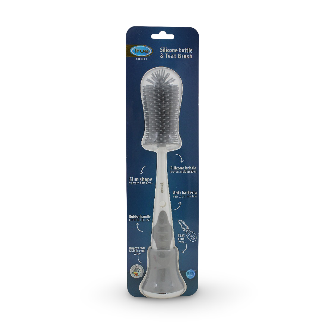 True Gold Silicone Bottle and Teat Brush – Grey & White