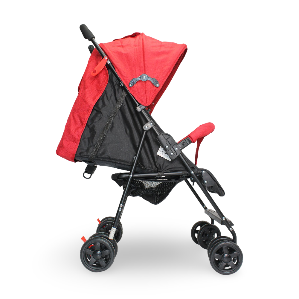Baby Stroller with Adjustable Canopy and Storage Basket – Red