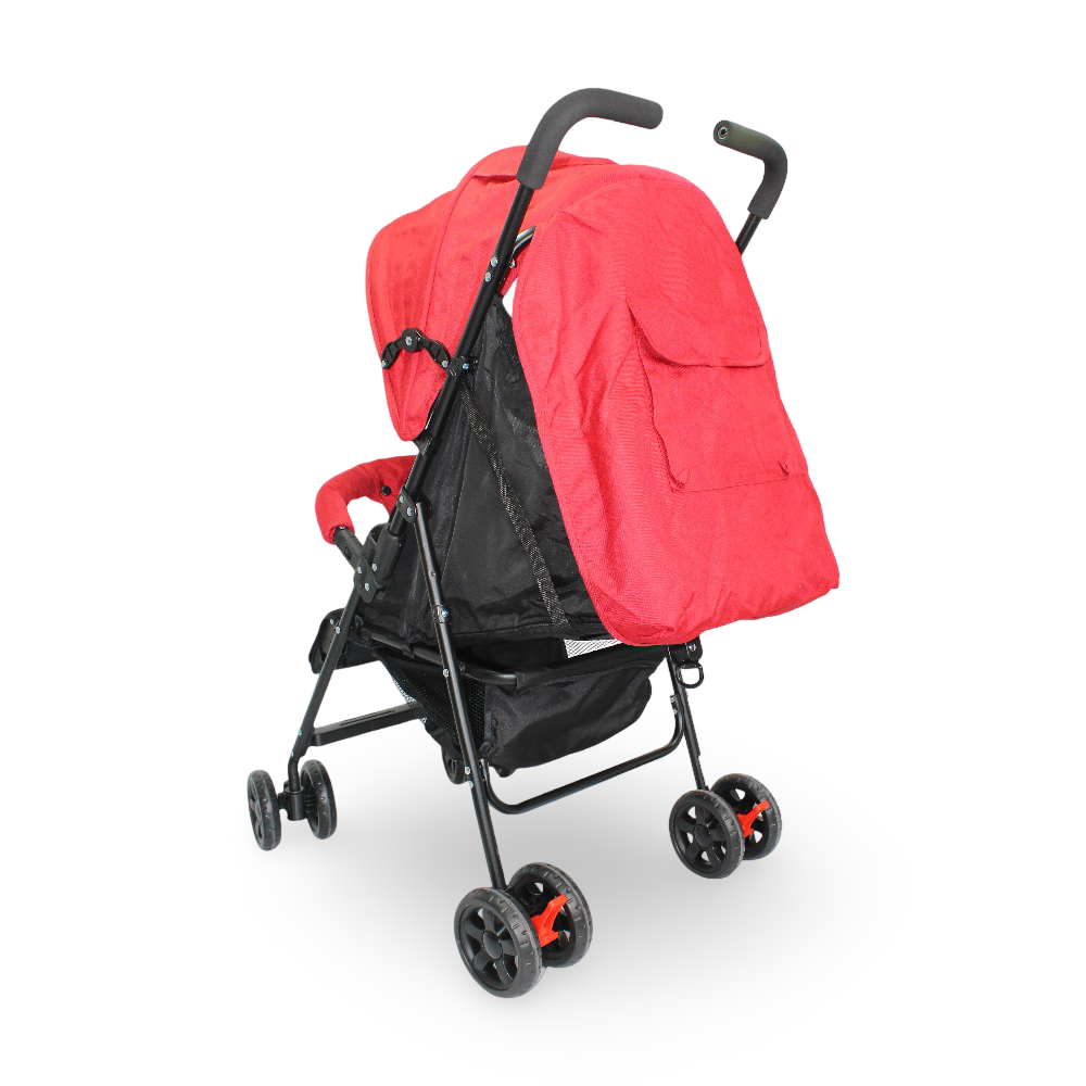 Baby Stroller with Adjustable Canopy and Storage Basket – Red