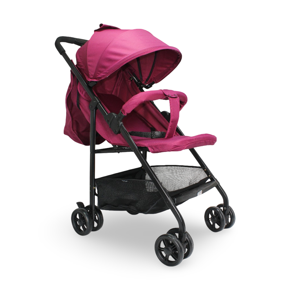 Baby Stroller with Adjustable Canopy and Storage Basket – Burgundy
