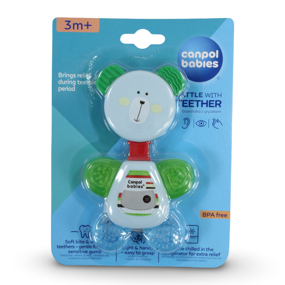Canpol Babies Rattle with Silicone Teether - Bear Design (3+ Months) - Baby Essentials