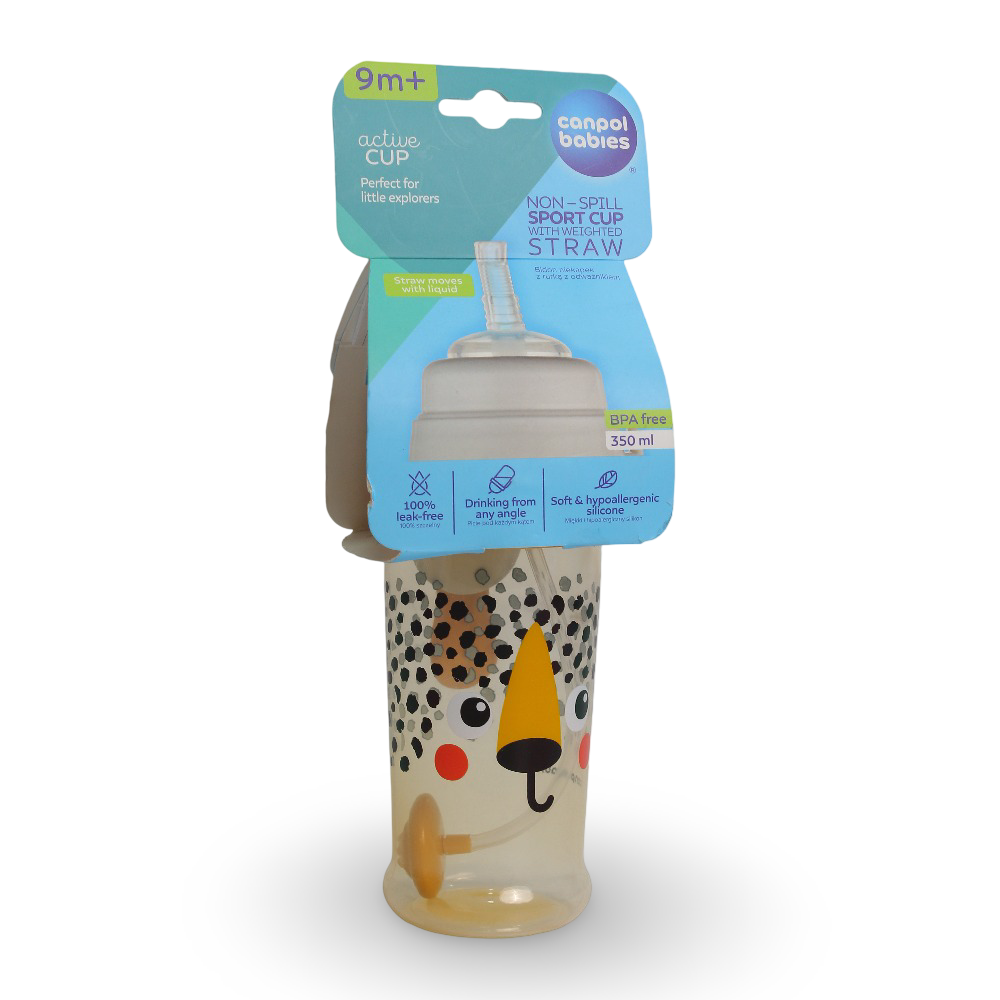 Canpol Babies Non-spill Sport Cup with a Weighted Straw 350ml – Yellow - Baby Essentials