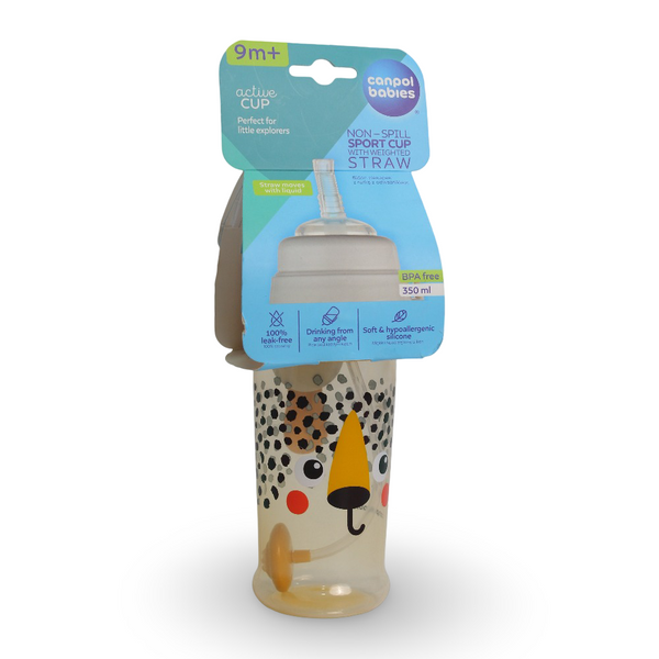 Canpol Babies Non-spill Sport Cup with a Weighted Straw 350ml – Yellow - Baby Essentials