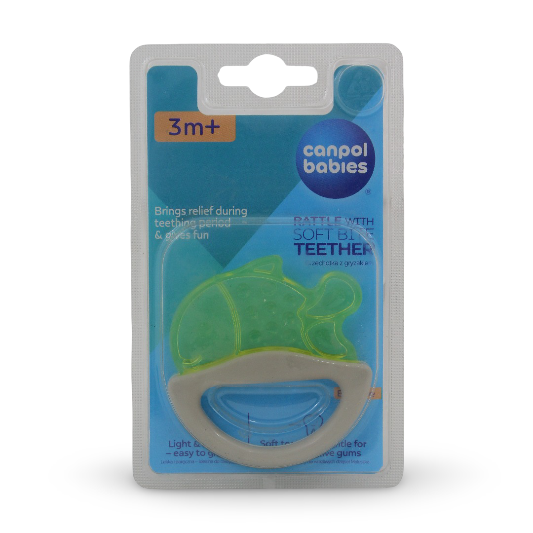 Canpol Babies Rattle with Soft Bite Teether +3m – Green Fish