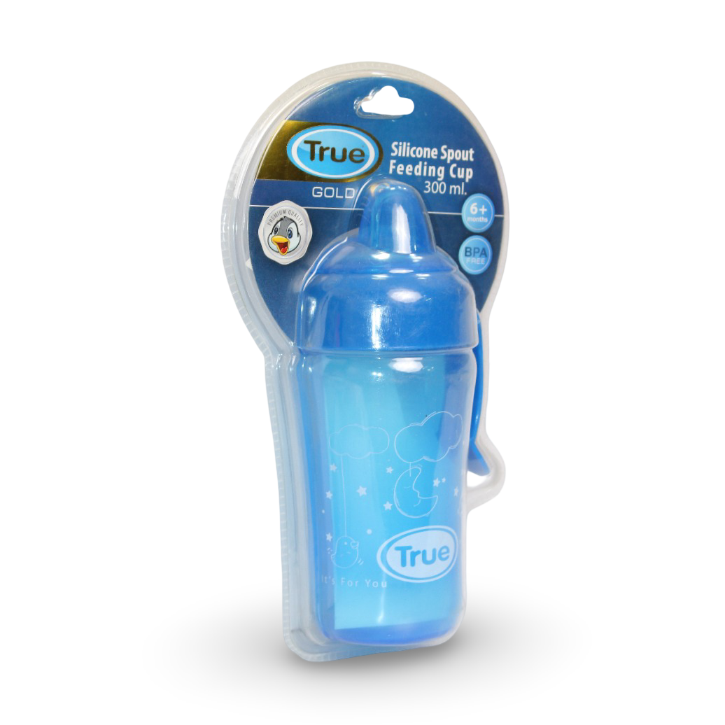 True Gold Silicone Spout Feeding Cup 300ml – Blue