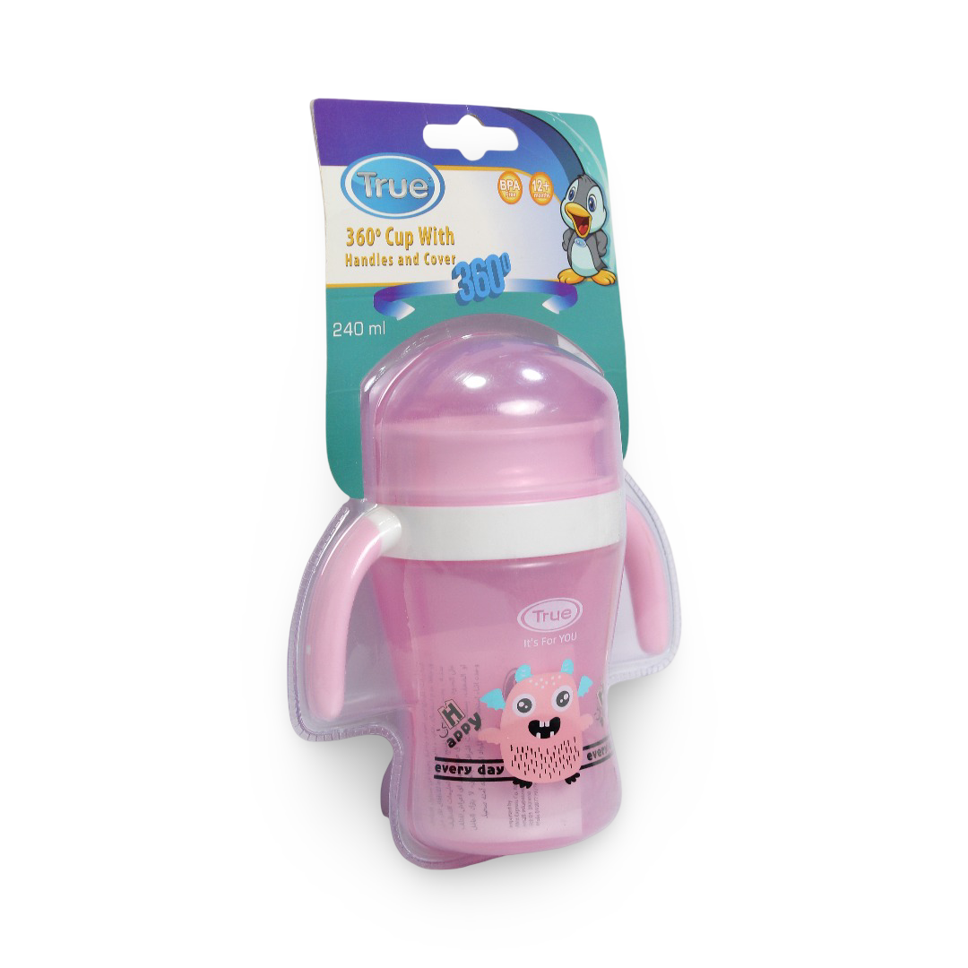 True 360° Training Cup with Handles & Cover 240ml – Pink