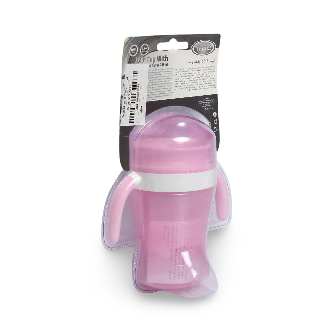True 360° Training Cup with Handles & Cover 240ml – Pink