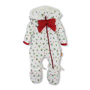 Unisex Baby Waterproof Hooded Overall – Off-White with a Red Bow