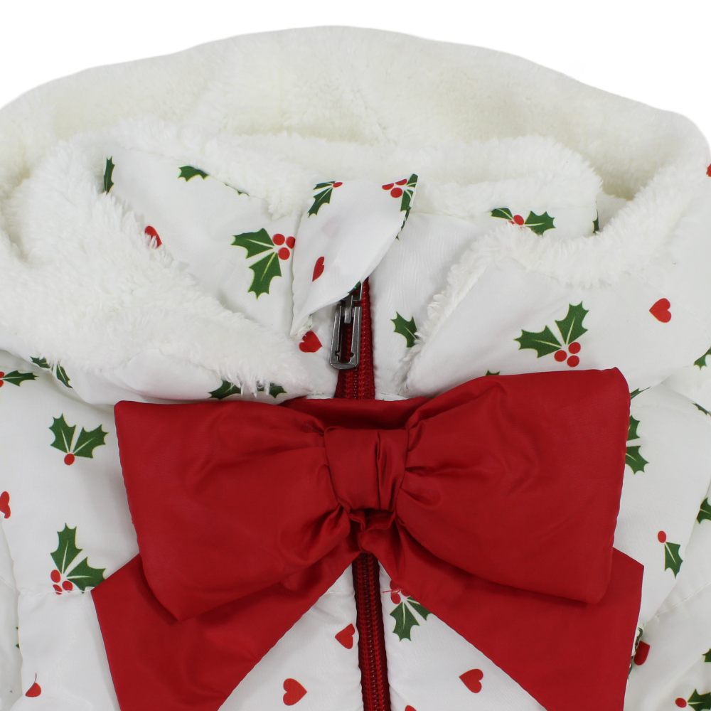 Unisex Baby Waterproof Hooded Overall – Off-White with a Red Bow