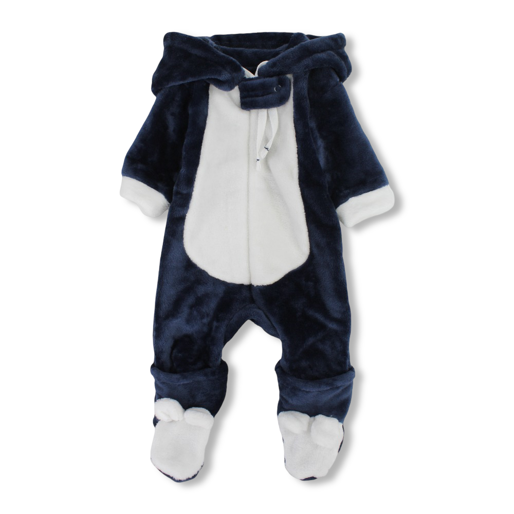 Unisex Baby Velvet Hooded Baby Footie – Navy/White