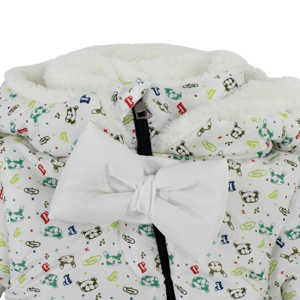 Unisex Baby Waterproof Hooded Overall – Off-White with a White Bow