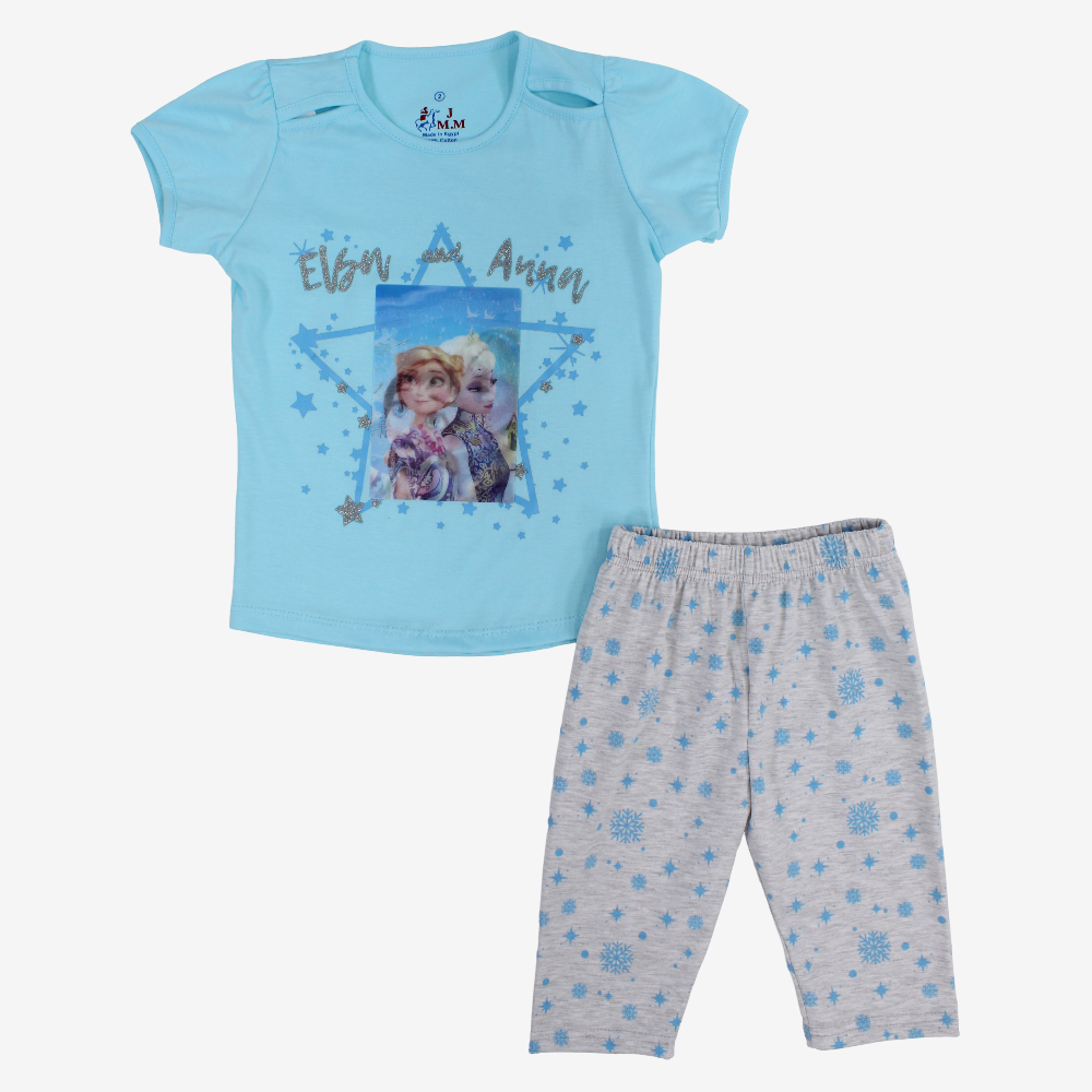 Girls Cotton Pajama Set - Elsa & Anna Print
