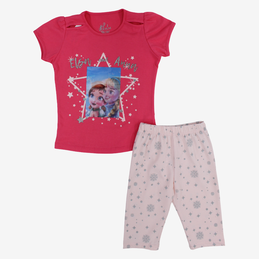Girls Cotton Pajama Set - Elsa & Anna Print
