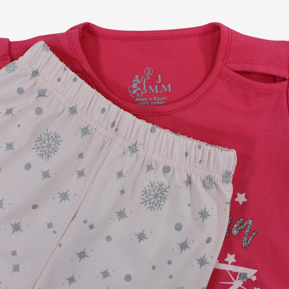 Girls Cotton Pajama Set - Elsa & Anna Print
