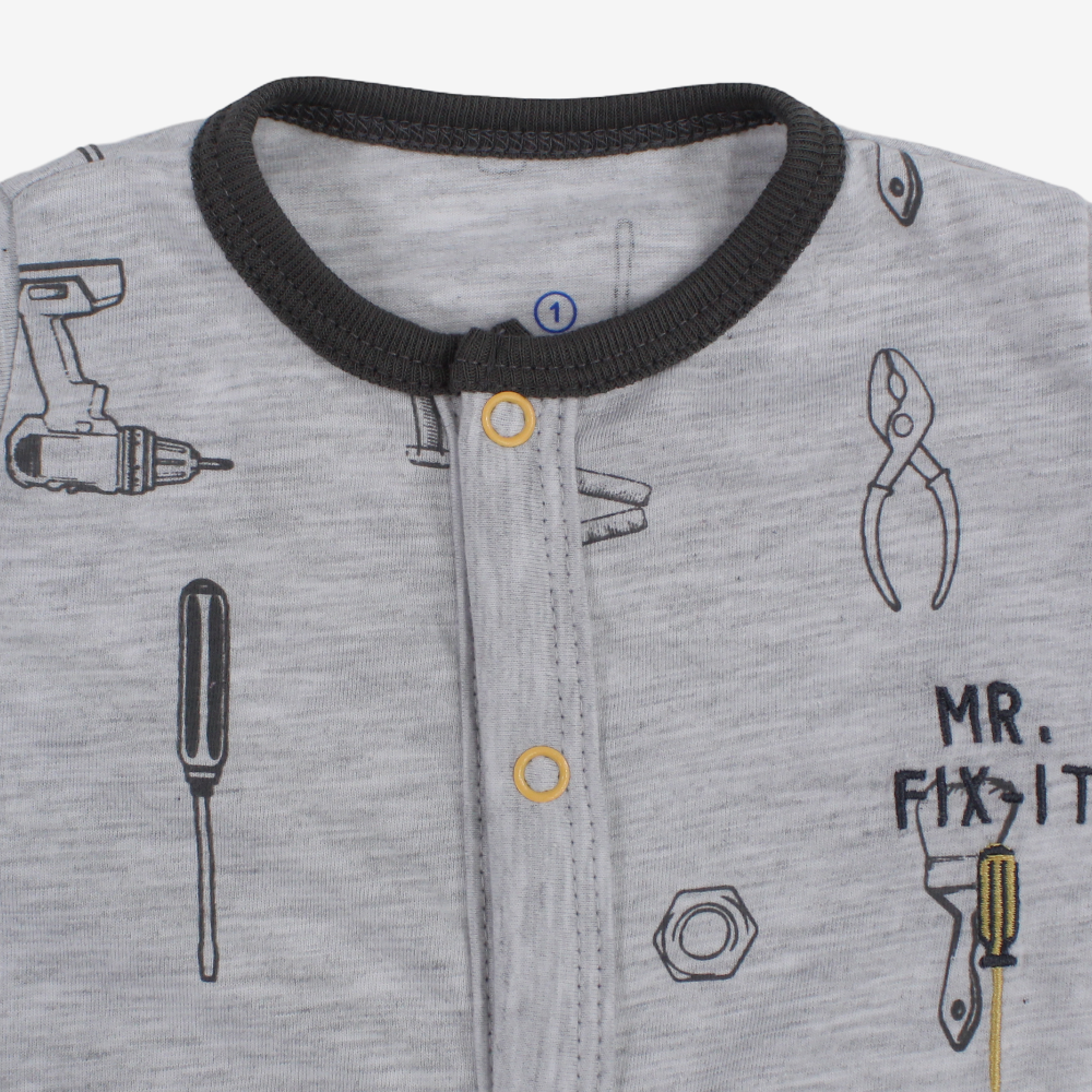 Baby Boys Cotton Romper - Cars & Tools Print