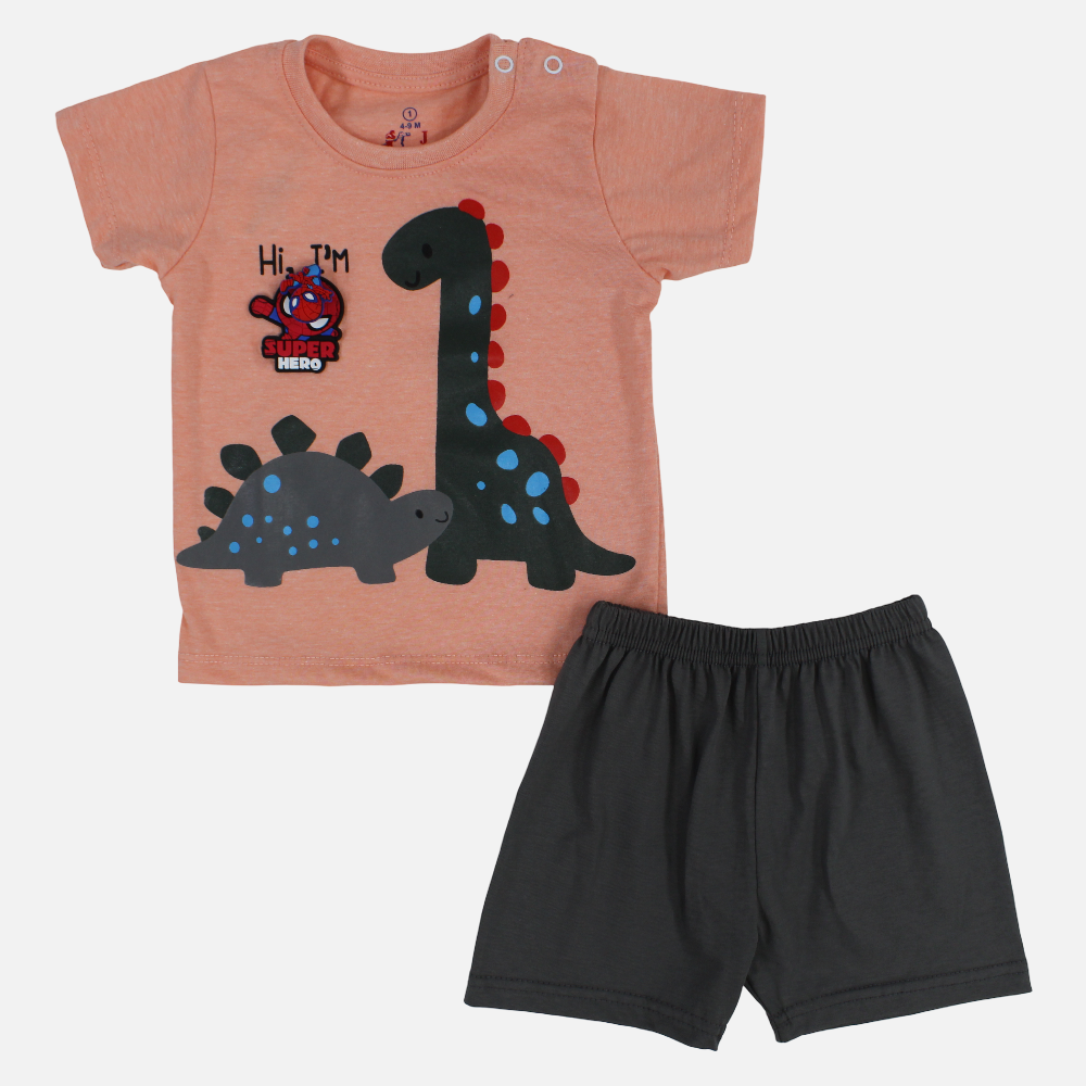Baby Boys Cotton Pajama Set – Spider Hero & Dinos Print