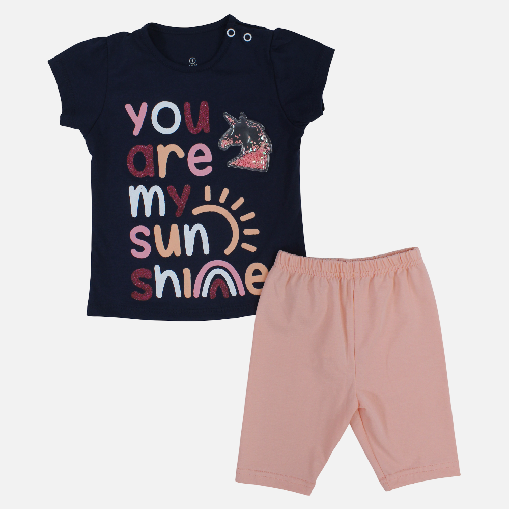 Baby Girls Cotton Pajama Set – Unicorn Sunshine Print