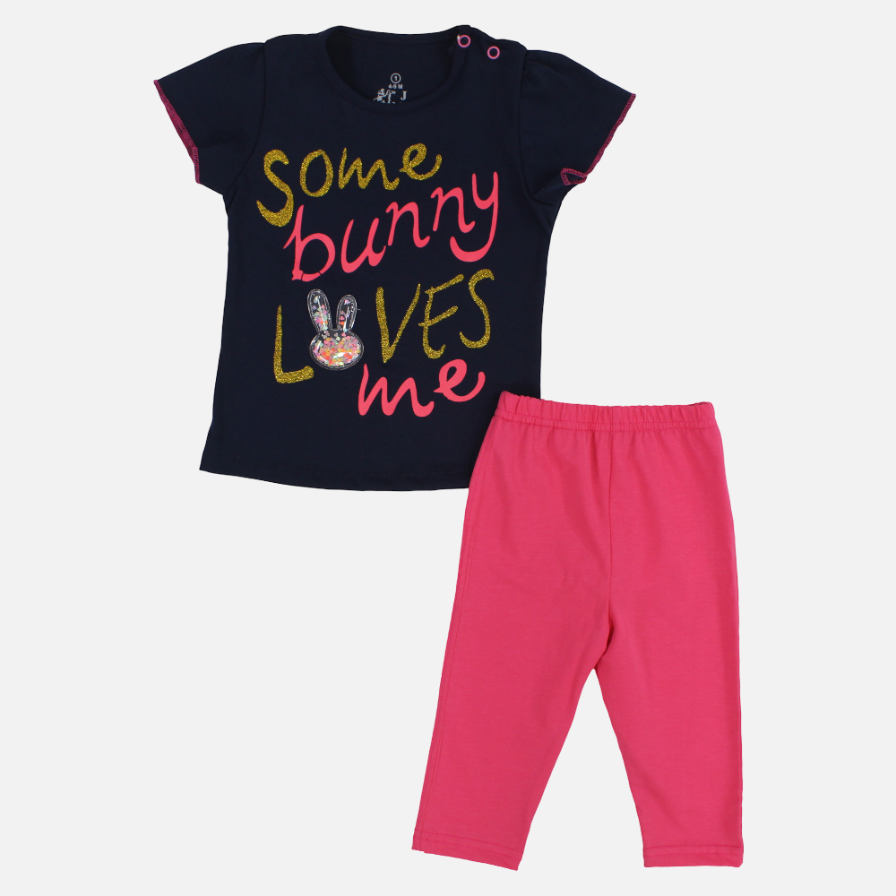 Baby Girls Cotton Pajama Set – Bunny Love Print