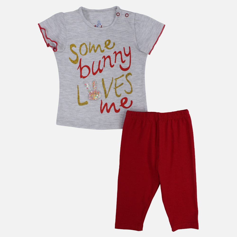 Baby Girls Cotton Pajama Set – Bunny Love Print