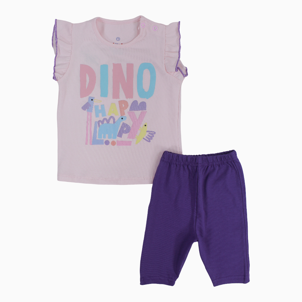 Baby Girls Cotton Pajama Set – Happy Dino Print