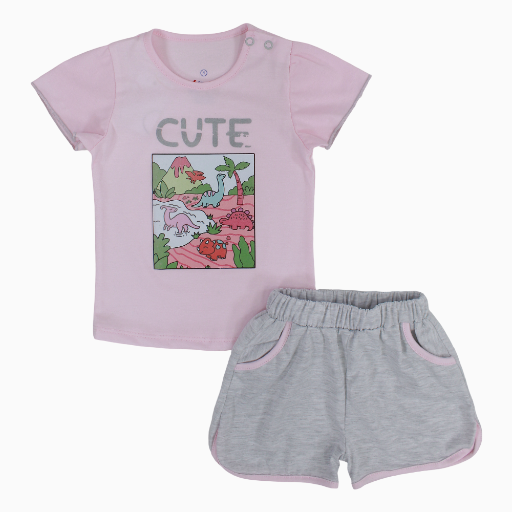 Baby Girls Cotton Pajama Set - Cute Dino Print
