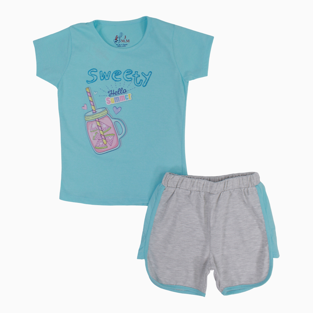 Girls Cotton Pajama Set - "Hello Summer" Print