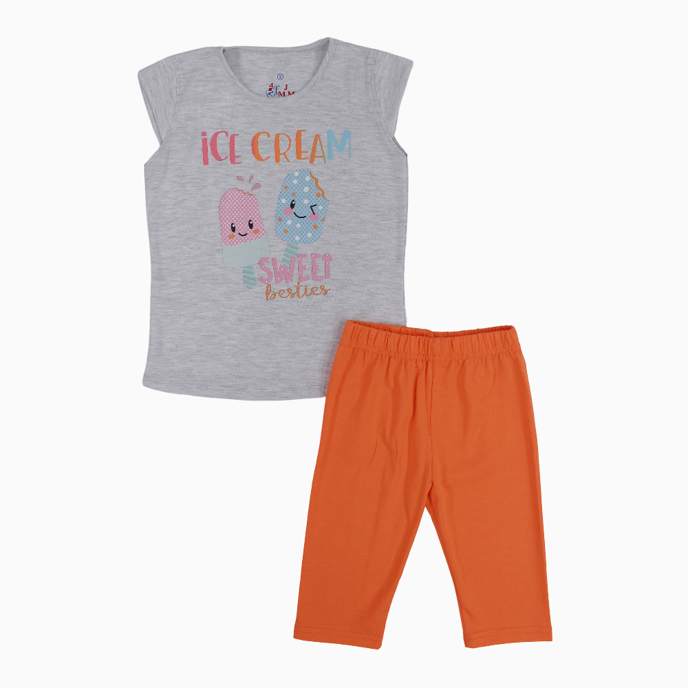 Girls Cotton Pajama Set – Ice Cream Print